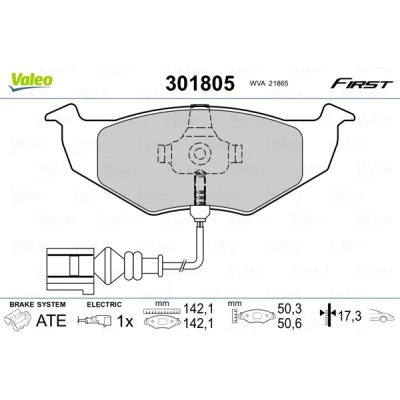 Bilde av VALEO 301805 Bremseklosser FIRST framaksel inkl. slitasjevarselkontakt uten antiskrike blikk VOLKSWAGEN: Polo IV Hatchback, SKODA: Fabia 2