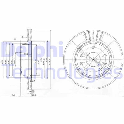 Bilde av DELPHI BG3702C Bremseskiver 277 21 5 ventilert belagt ubehandlet uten hjullager, ABS sensorring LAND ROVER: Freelander I SUV