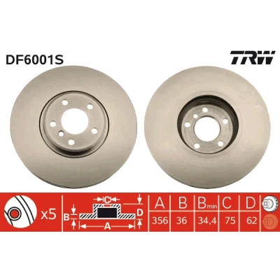 Bilde av TRW DF6001S Bremseskiver 356 36 5 120 ventilert BMW: X5
