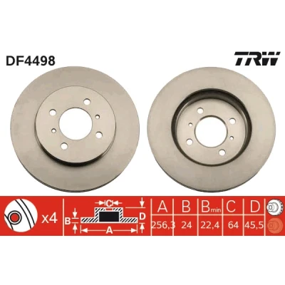 Bilde av TRW DF4498 Bremseskiver 256 24 4 100 ventilert spraylakkert MITSUBISHI: Lancer 7 Limousine, 6