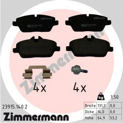 Bilde av ZIMMERMANN 23915.140.2 Bremseklosser klargjort for slitasjeindikator med skruer Bildet viser leveranseinnholdet, glideplate BMW:
