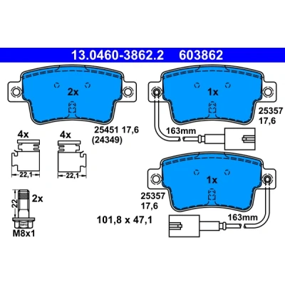 Bilde av ATE 13.0460 3862.2 Bremseklosser inkl. slitasjevarselkontakt med bremsecaliperskruer tilbehør FIAT: Punto Evo Hatchback, Grande Hatchback