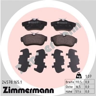 Bilde av ZIMMERMANN 24578.165.1 Bremseklosser Bildet viser leveranseinnholdet PEUGEOT: Expert II Tepee, Van, CITROËN: Jumpy MPV