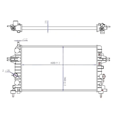 Bilde av TYC 725 0036 R Radiator 600 360 23 Manuel girkasse Kjøleribber satt sammen mekanisk OPEL: Astra H Caravan, GTC, Zafira B