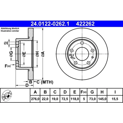 Bilde av ATE 24.0122 0262.1 Bremseskiver 276,0 22,0 5 118,0 fullt ut IVECO: DAILY 3 Kasten/Kombi
