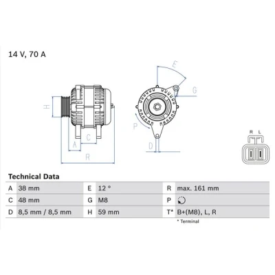 Bilde av BOSCH 0 986 049 570 Dynamo 14V 70A HYUNDAI: Getz, KIA: Picanto I