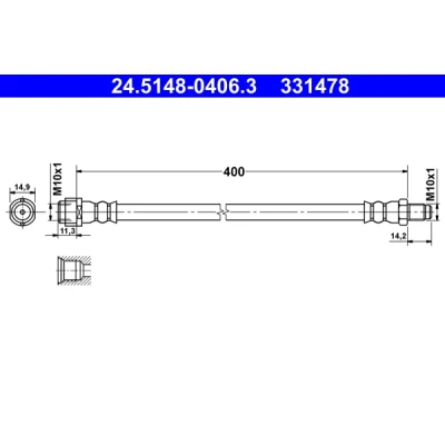 Bilde av ATE 24.5148 0406.3 Bremseslange 400 M10x1 MERCEDES BENZ: E Klasse T modell, Sedan