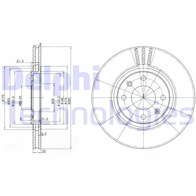 Bilde av DELPHI BG2690 Bremseskiver 283 22 4 ventilert oljet ubehandlet uten hjullager, ABS sensorring CITROËN: ZX Hatchback, PEUGEOT: 306 Hatchback