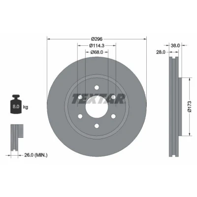 Bilde av TEXTAR PRO 92199603 Bremseskiver 296 28 06/06 114,3 innvendig ventilert belagt uten hjulfestebolt, hjulnav NISSAN: Pathfinder 3