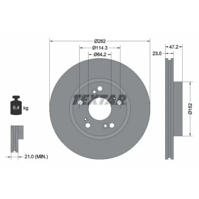 Bilde av TEXTAR PRO 92144403 Bremseskiver 282 23 05/09 114,3 innvendig ventilert belagt uten hjulfestebolt, hjulnav HONDA: CIVIC 8 Hatchback,