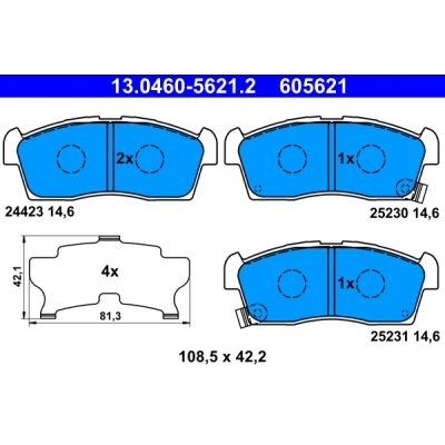Bilde av ATE 13.0460 5621.2 Bremseklosser med akustisk slitasjevarsel antihyle blikk PEUGEOT: iOn Hatchback, MITSUBISHI: i, CITROËN: C Zero Hatchback