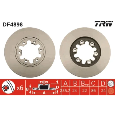 Bilde av TRW DF4898 Bremseskiver 256 24 6 108 ventilert spraylakkert FORD: Ranger Mk2, MAZDA: BT 50 Pick up