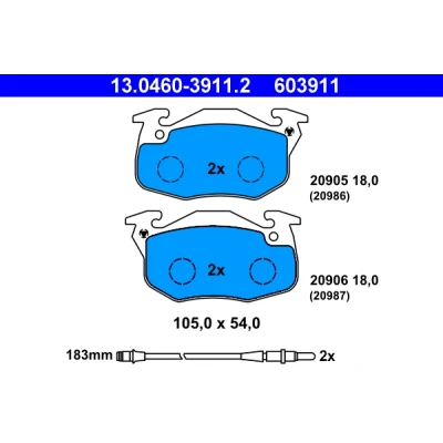 Bilde av ATE 13.0460 3911.2 Bremseklosser inkl. slitasjevarselkontakt RENAULT: Super 5 Hatchback, 20