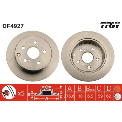 Bilde av TRW DF4927 Bremseskiver 280 10 5 148,6 fullt ut spraylakkert TOYOTA: Avensis II Station Wagon, Sedan, Hatchback