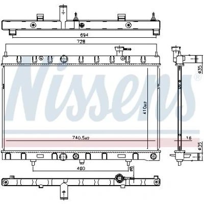 Bilde av NISSENS 606312 Radiator Aluminium 410mm 741mm 16mm med oljekjøler, tetning uten ekspansjonstank, ramme Kjøleribber loddet
