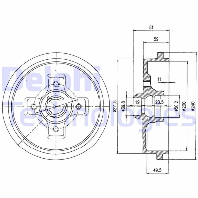 Bilde av DELPHI BF310 Bremsetrommel uten ABS sensorring, hjullager 240 VOLKSWAGEN: GOLF 2, Passat B3/B4 Sedan, 3