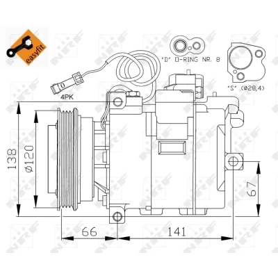 Bilde av NRF EASY FIT 32104 Kompressor 7SBU16C 12 PAG 46 med kompressorlje, tetningsring