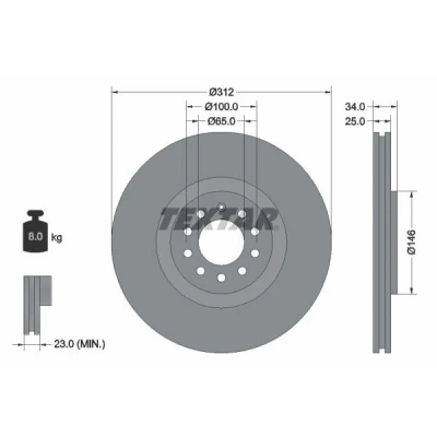 Bilde av TEXTAR PRO+ 92098505 Bremseskiver 312 25 05/10 100 innvendig ventilert belagt høy karbon uten hjulfestebolt, hjulnav VOLKSWAGEN: Golf 4