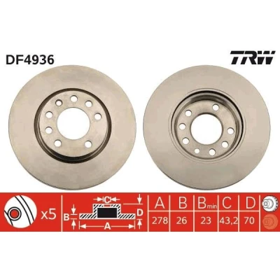 Bilde av TRW DF4936 Bremseskiver 278 26 5 110 ventilert spraylakkert OPEL: Corsa D Hatchback