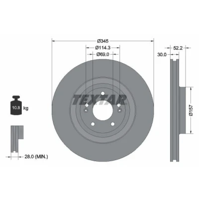 Bilde av TEXTAR 92315103 Bremseskiver 345 30 05/07 114,3 innvendig ventilert belagt uten hjulfestebolt, hjulnav HYUNDAI: i30 III Hatchback