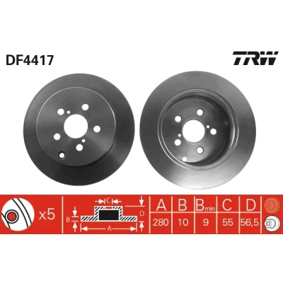 Bilde av TRW DF4417 Bremseskiver 280 10 5 100 fullt ut spraylakkert TOYOTA: Avensis II Station Wagon, Sedan, Hatchback