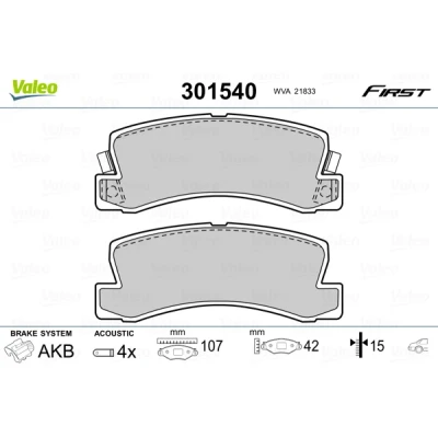 Bilde av VALEO 301540 Bremseklosser FIRST bakaksel inkl. slitasjevarselkontakt uten antiskrike blikk TOYOTA: Avensis I Sedan, Corolla VIII Liftback