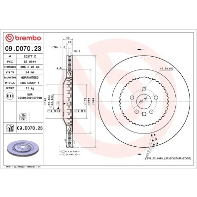 Bilde av BREMBO 09.D070.23 Bremseskiver 396 26 5 innvendig ventilert, todelt bremseskive belagt LAND ROVER: Range Rover Velar, JAGUAR: F Pace