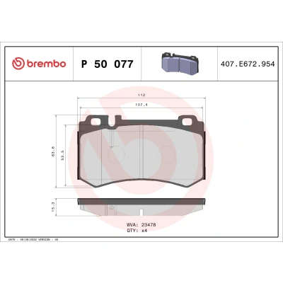 Bilde av BREMBO P 50 077 Bremseklosser klargjort for slitasjeindikator uten tilbehør MERCEDES BENZ: S Klasse Sedan, SL Cabrio, CLK Coupé