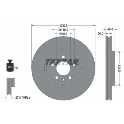 Bilde av TEXTAR PRO 92256803 Bremseskiver 321 30 05/06 115 innvendig ventilert belagt uten hjulfestebolt, hjulnav OPEL: Astra J Sports Tourer