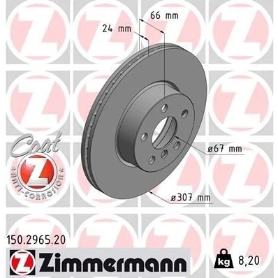 Bilde av ZIMMERMANN 150.2965.20 Bremseskiver 307 24 6/5 5 112 innvendig ventilert belagt høy karbon BMW: 3 Touring, Sedan