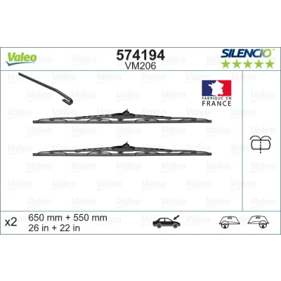 Bilde av Vindusvisker Valeo Silencio Performance, Conventional Set 574194 foran Standard med integrert spyledyse MERCEDES BENZ: Viano, Vito Van
