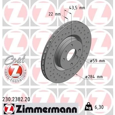 Bilde av ZIMMERMANN COAT Z 230.2382.20 Bremseskiver 284 22 6/4 4 98 innvendig ventilert, hullet belagt ABARTH: 500C / 595C 695C Cabrio