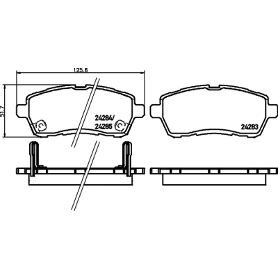 Bilde av HELLA 8DB 355 014 001 Bremseklosser med akustisk slitasjevarsel tilbehør SUZUKI: SWIFT 4, 5, MAZDA: 2 Hatchback, SUBARU: JUSTY 4