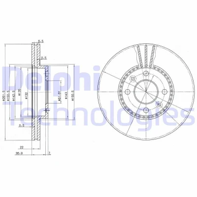 Bilde av DELPHI BG2693 Bremseskiver 262 22 4 ventilert oljet ubehandlet uten hjullager, ABS sensorring
