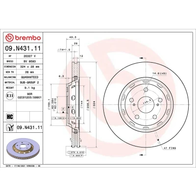 Bilde av BREMBO 09.N431.11 Bremseskiver 324 28 5 innvendig ventilert belagt høy karbon