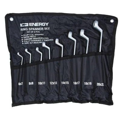 Bilde av ENERGY NE01001SK8 Dobbelthodet ringnøkkelsett 6x7, 8x9, 10x11, 12x13, 14x15, 16x17, 18x19, 20x22 mm 8 Krom vanadium stål