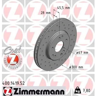 Bilde av ZIMMERMANN SPORT COAT Z 400.1419.52 Bremseskiver 300 28 8/5 5 112 innvendig ventilert, hullet belagt høy karbon MERCEDES BENZ: W124 Sedan, SL Cabrio