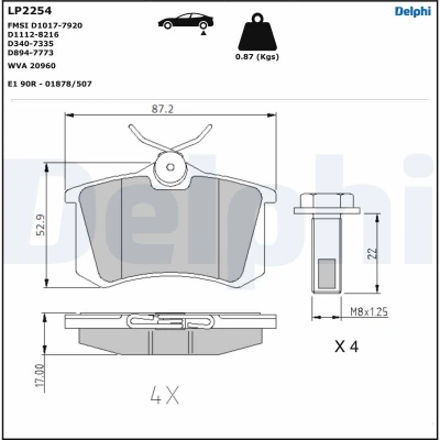 Bilde av DELPHI LP2254 Bremseklosser ikke klargjort for slitasjeindikator med antihyle blikk tilbehør VOLKSWAGEN: Golf 7, Caddy 3, 5