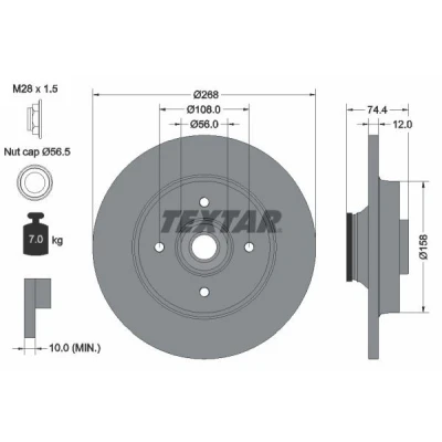 Bilde av TEXTAR PRO 92168703 Bremseskiver 268 12 04/04 108 fullt ut belagt med integrert magnetisk senorring, hjullager PEUGEOT: Partner II Van, 5008 I