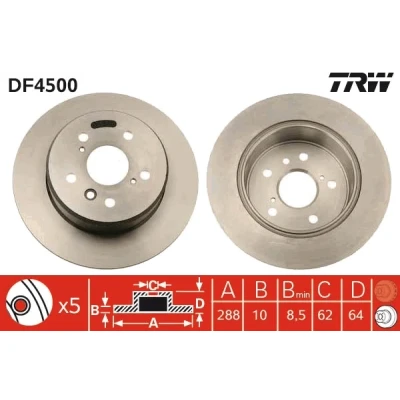 Bilde av TRW DF4500 Bremseskiver 288 10 5 114 fullt ut spraylakkert TOYOTA: Camry IV Sedan, V III LEXUS: RX I
