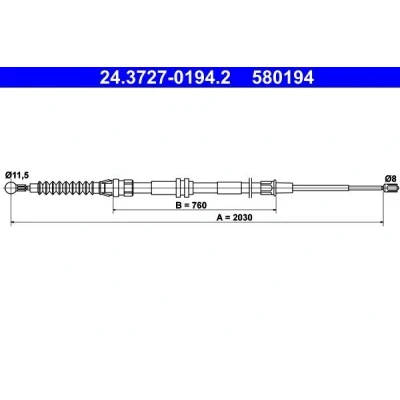 Bilde av ATE 24.3727 0194.2 Bremsekabel 2030 VOLKSWAGEN: Caddy 3