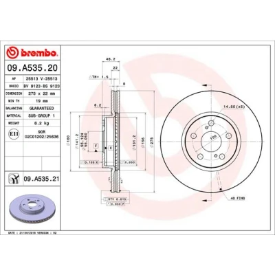 Bilde av BREMBO COATED DISC LINE 09.A535.21 Bremseskiver 275 22 5 innvendig ventilert belagt TOYOTA: Urban Cruiser, Corolla X Sedan, XI Sedan