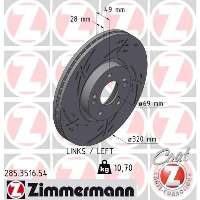 Bilde av ZIMMERMANN 285.3516.54 Bremseskiver 320 28 7/5 5 114 innvendig ventilert, med sliss belagt HYUNDAI: Santa FE 2, 3, Grand Fé
