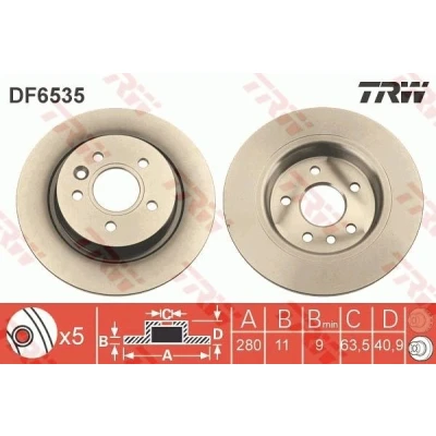 Bilde av TRW DF6535 Bremseskiver 280 11 5 108 fullt ut spraylakkert VOLVO: V40 Hatchback