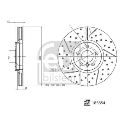 Bilde av FEBI BILSTEIN Bremseskive MINI: Countryman, Hatchback, Hatchback framaksel 335mm 30mm 5 hull 112mm ventilert belagt 185854 34106864133 Bremseskiver
