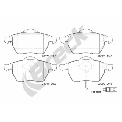 Bilde av BRECK 23392 00 701 10 Bremseklosser inkl. slitasjevarselkontakt, med integrert slitasjesensor tilbehør VOLKSWAGEN: Polo IV Hatchback, Golf 4