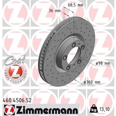 Bilde av ZIMMERMANN 460.4506.52 Bremseskiver 360 36 7/5 5 130 innvendig ventilert, hullet belagt høy karbon