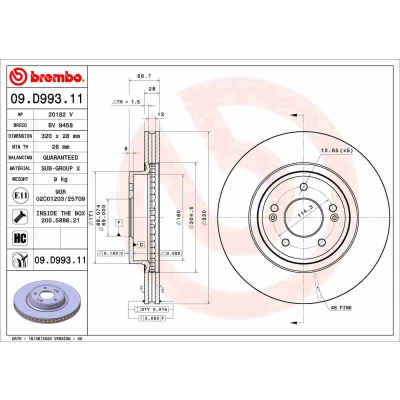 Bilde av BREMBO 09.D993.11 Bremseskiver 320 28 5 innvendig ventilert belagt høy karbon med skruer