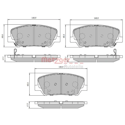 Bilde av METZGER 1170780 Bremseklosser framaksel med akustisk slitasjevarsel KIA: cee‘d II Sportswagon, Hatchback, Optima / K5