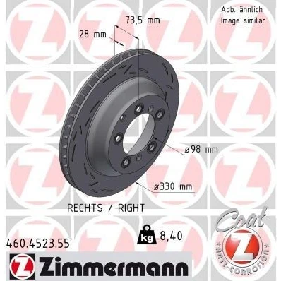 Bilde av ZIMMERMANN 460.4523.55 Bremseskiver 330 28 8/5 5 130 innvendig ventilert, med sliss belagt høy karbon